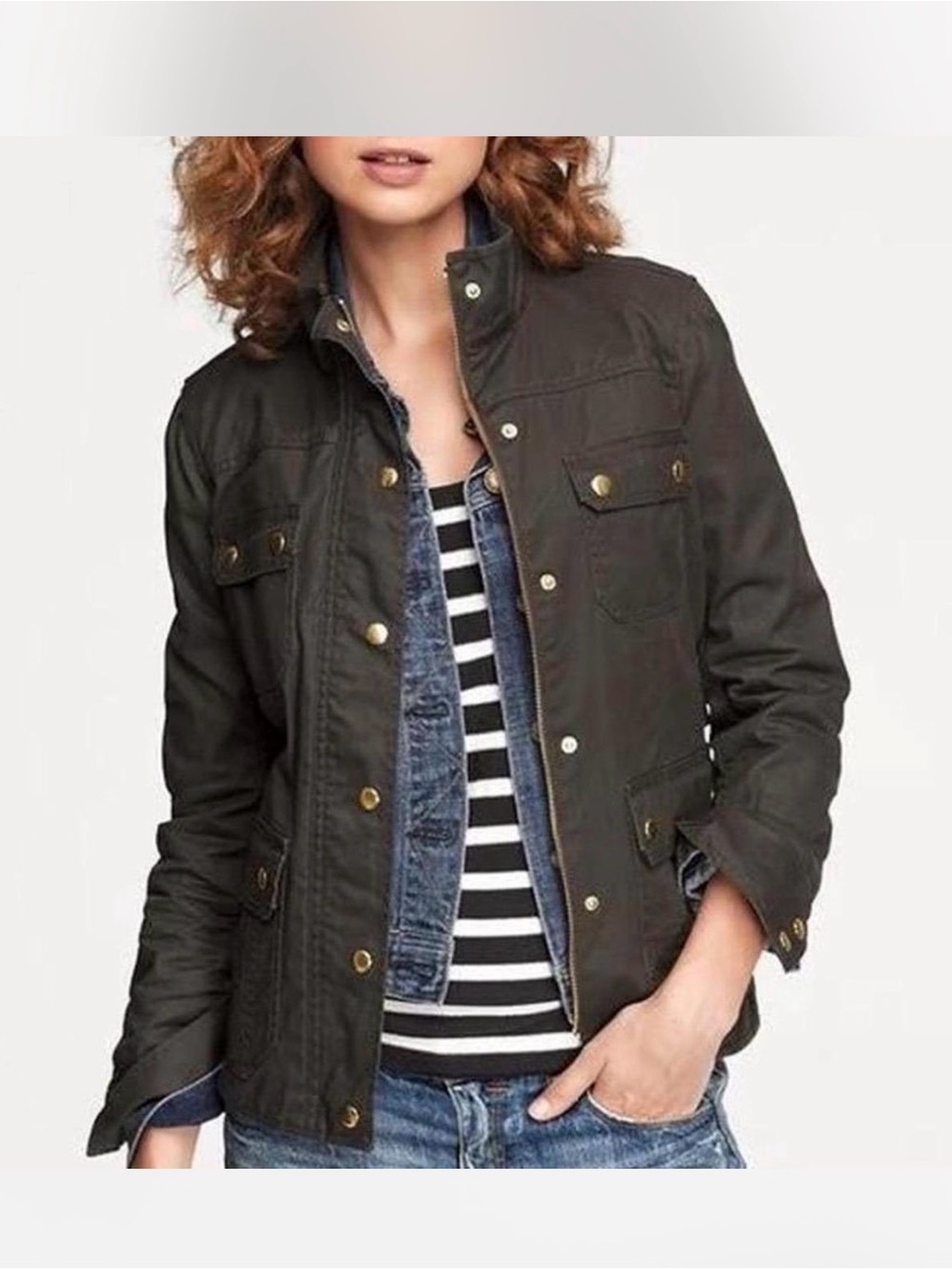 J Crew Relaxed Boyfriend Field Jacket Women’s L Charcoal Gray Utility Military